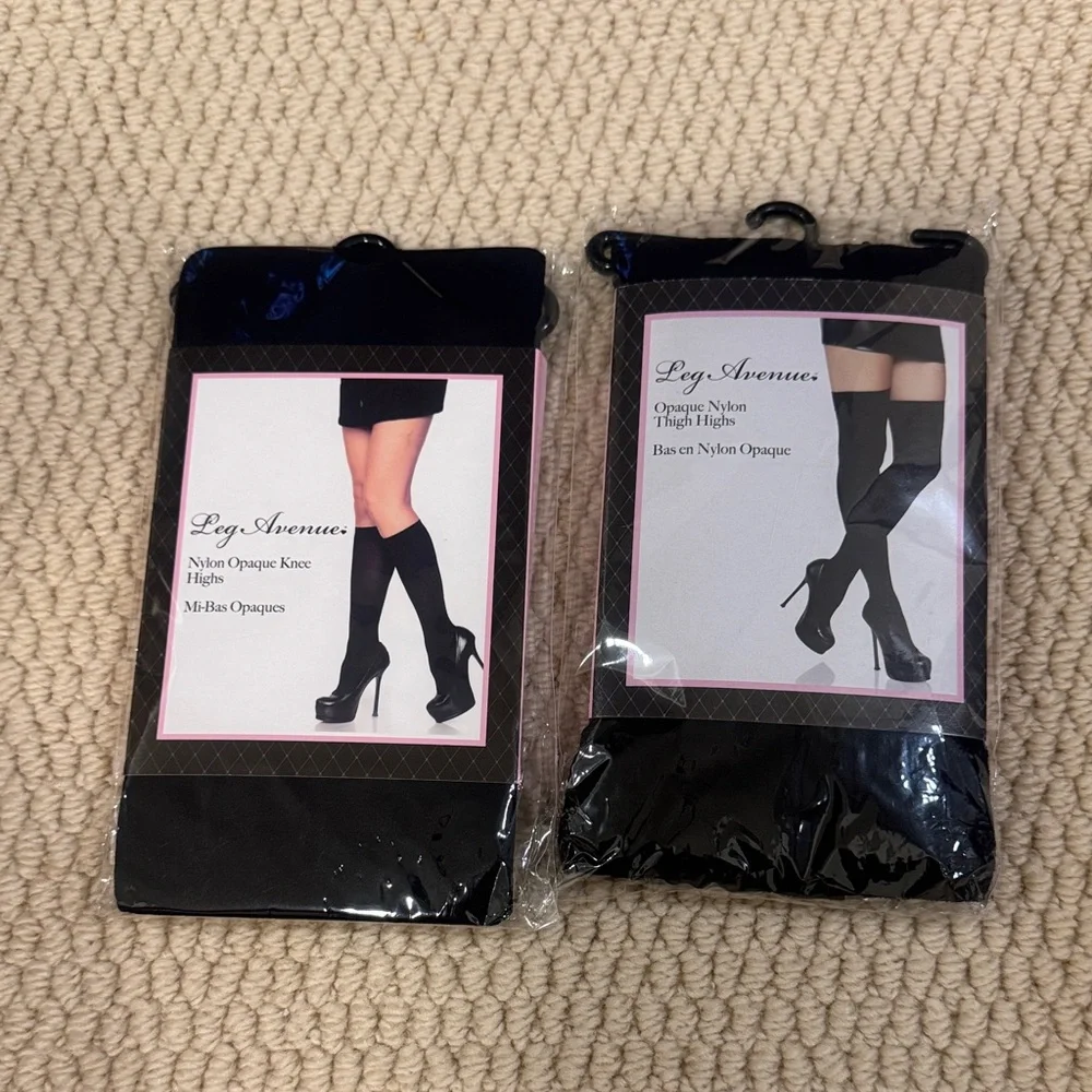Set of 2 nylon thigh highs and knee highs